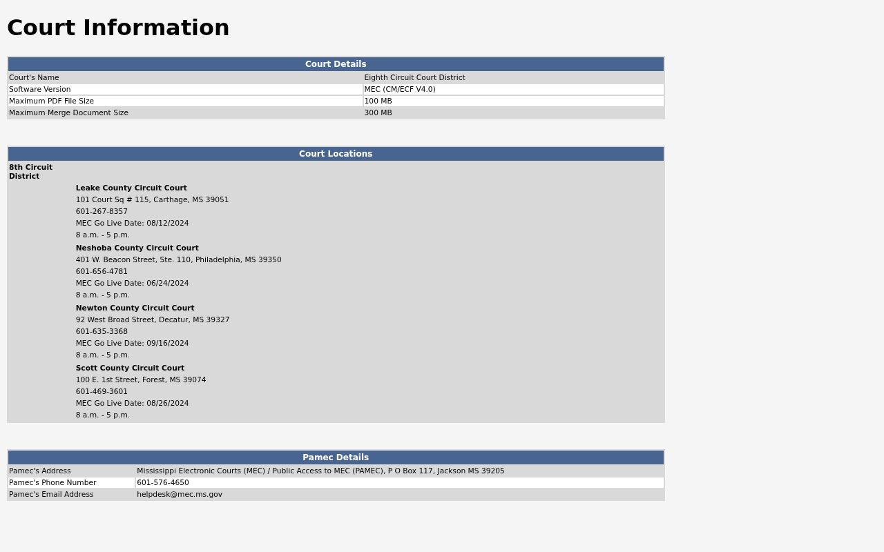 Eighth Circuit MEC court information for Neshoba County