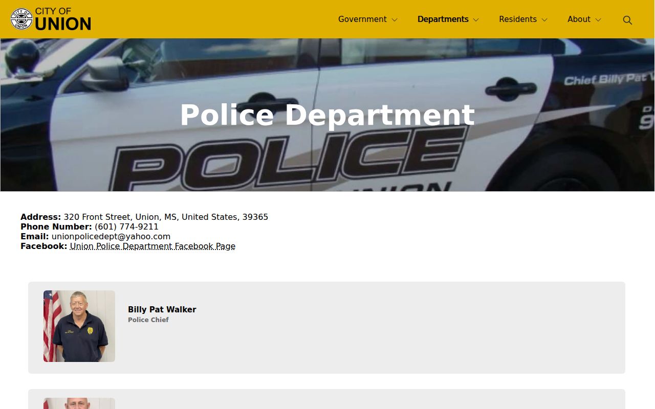 Union Police Department official contact page